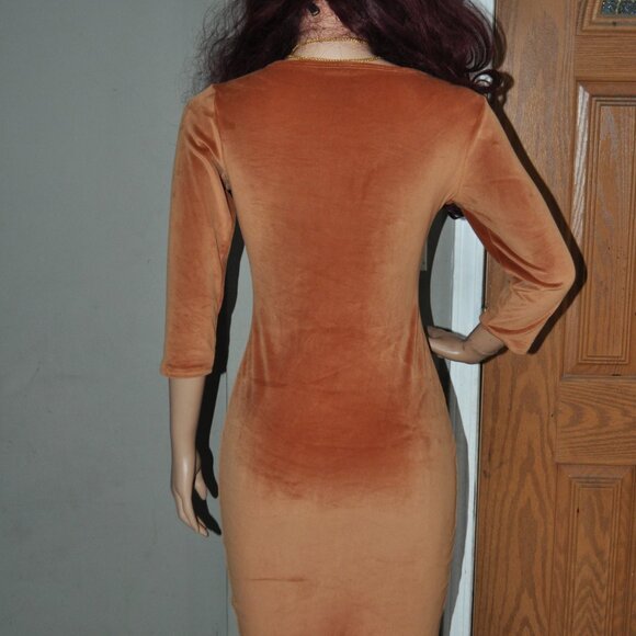 Women's Bodycon Dress Round Neck party club Slim Fit 3/4 sleeve stretchy - Picture 4 of 5